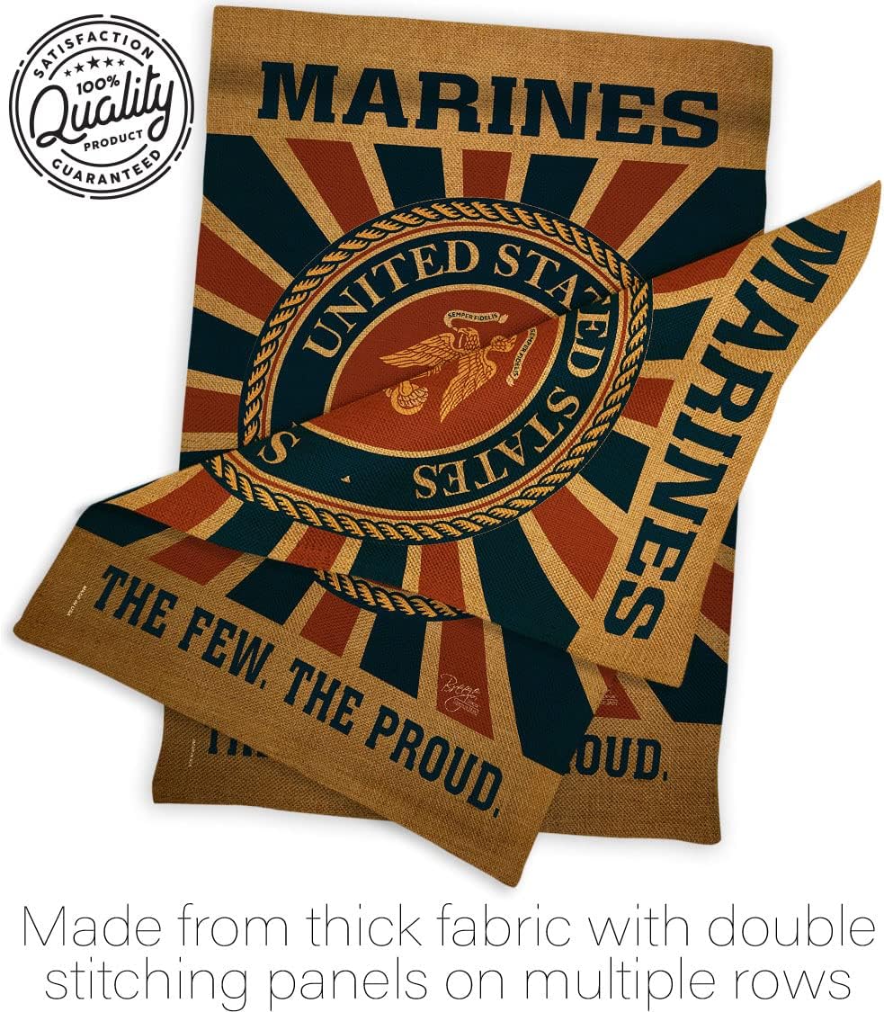 Marine Corps Burlap Garden Flag - Set Wall Holder Armed Forces USMC Semper Fi United State American Military Veteran Retire Official - House Banner Small Yard Gift Double-Sided 13 X 18.5