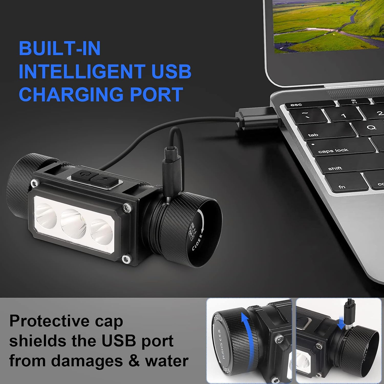 Headlamp Rechargeable, 4000 Lumen Headlamps for Adults, Super Bright LED Headlight Flashlight 6 Modes 160 Degree Adjustable Hardhat Headlamp