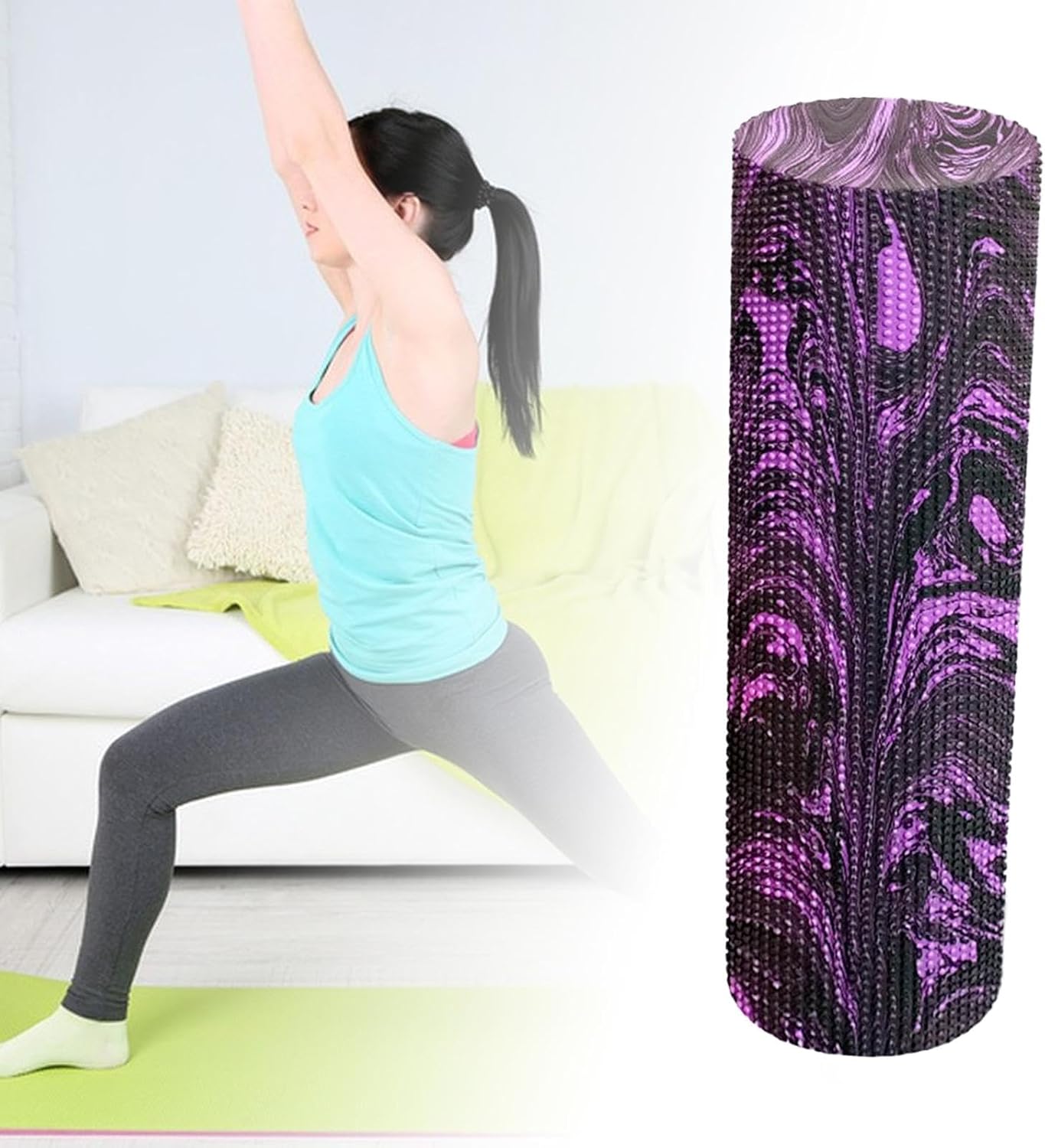 Round Foam Roller High Density EVA Muscle Massage Exercise Roller Column Home Gym Foam Equipment Suitable for Pilates Training Fitness Gift, 60cmx15cm