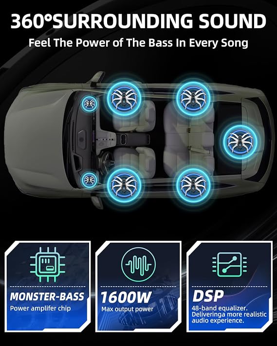 1600W Slim Underseat Car Subwoofer and Amp Package, Powered Under Seat Subwoofer with Built-in Class D Amp, Subsonic Deep Bass, High Excursion, Cast Aluminum, for Truck/SUV/Car Audio System