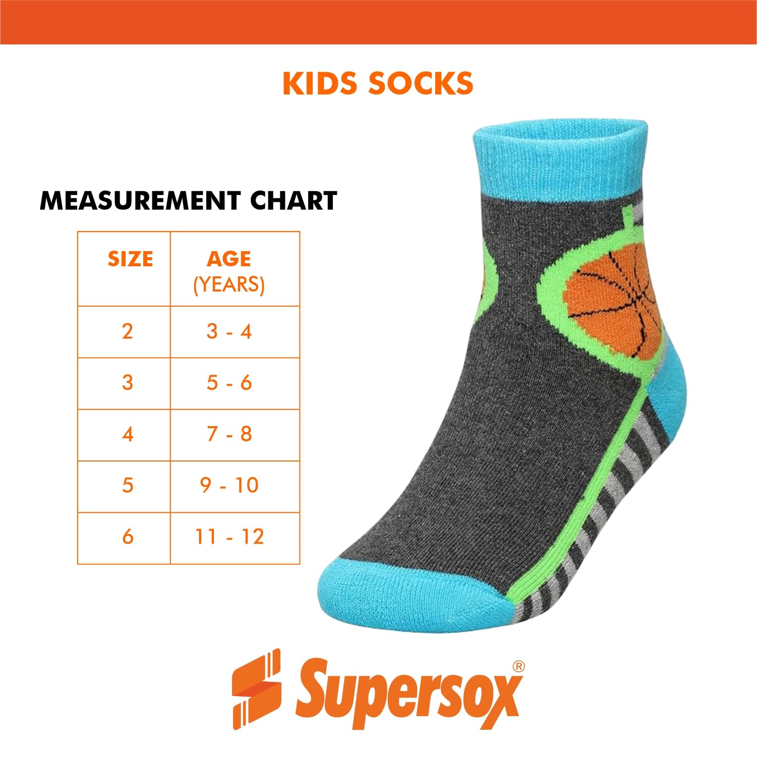 Supersox Regular Length Sports Socks for Kids,Made with Breathable,Anti Odour & Moisture Absorbent Combed Cotton with a Extra Durable Welt,Ideal For All Day Wear (Pack Of 5) (11-12 Years),Multicolour 1