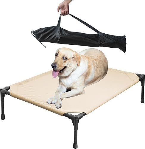 Cama elevada de malla suave para mascotas para perros grandes y medianos, cuna de descanso al aire libre con cama portátil resistente al agua,