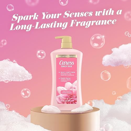 Miniatura 6 de Caress Gel de ducha para mujer con bomba, melocotón blanco y flor de azahar de seda diaria, gel de ducha hidratante para una piel notablemente