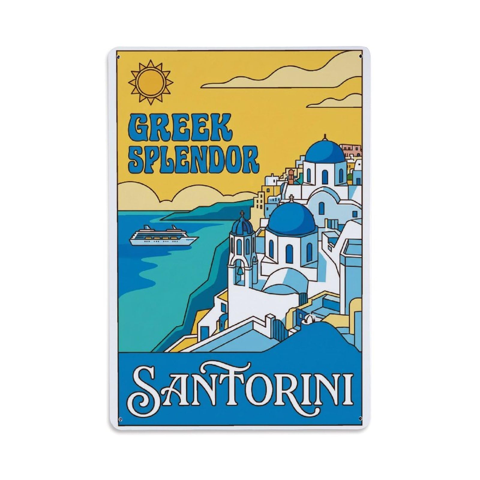 Gead 8X12inch Style Vintage Travel Santorini Greek Splendor Metal Tin Sign