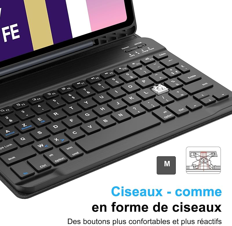 SENGBIRCH Samsung Galaxy Tab S9 FE 10.9" Billentyűzetes Tok - Vezeték Nélküli Bluetooth Billentyűzet Leválasztható Fekete Tablet Védőtok