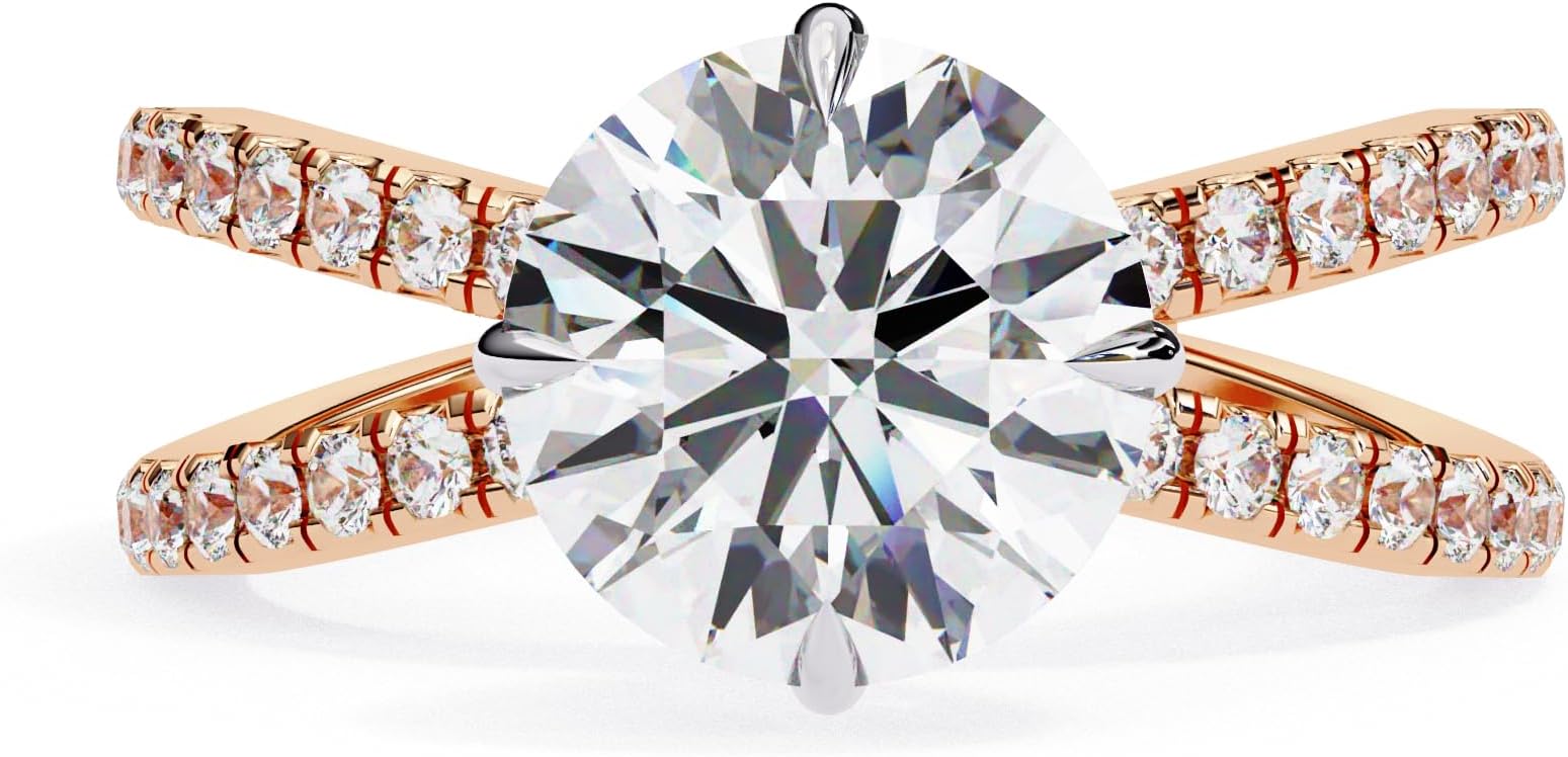 IGI Certified Round Cut Lab Grown Diamond Engagement Ring 10K, 14K and 18K White,Yellow, Rose Gold, 2 to 10 Carat TW, E-F Color, VVS-VS Clarity (Ring Size-4.5 to 10.5)