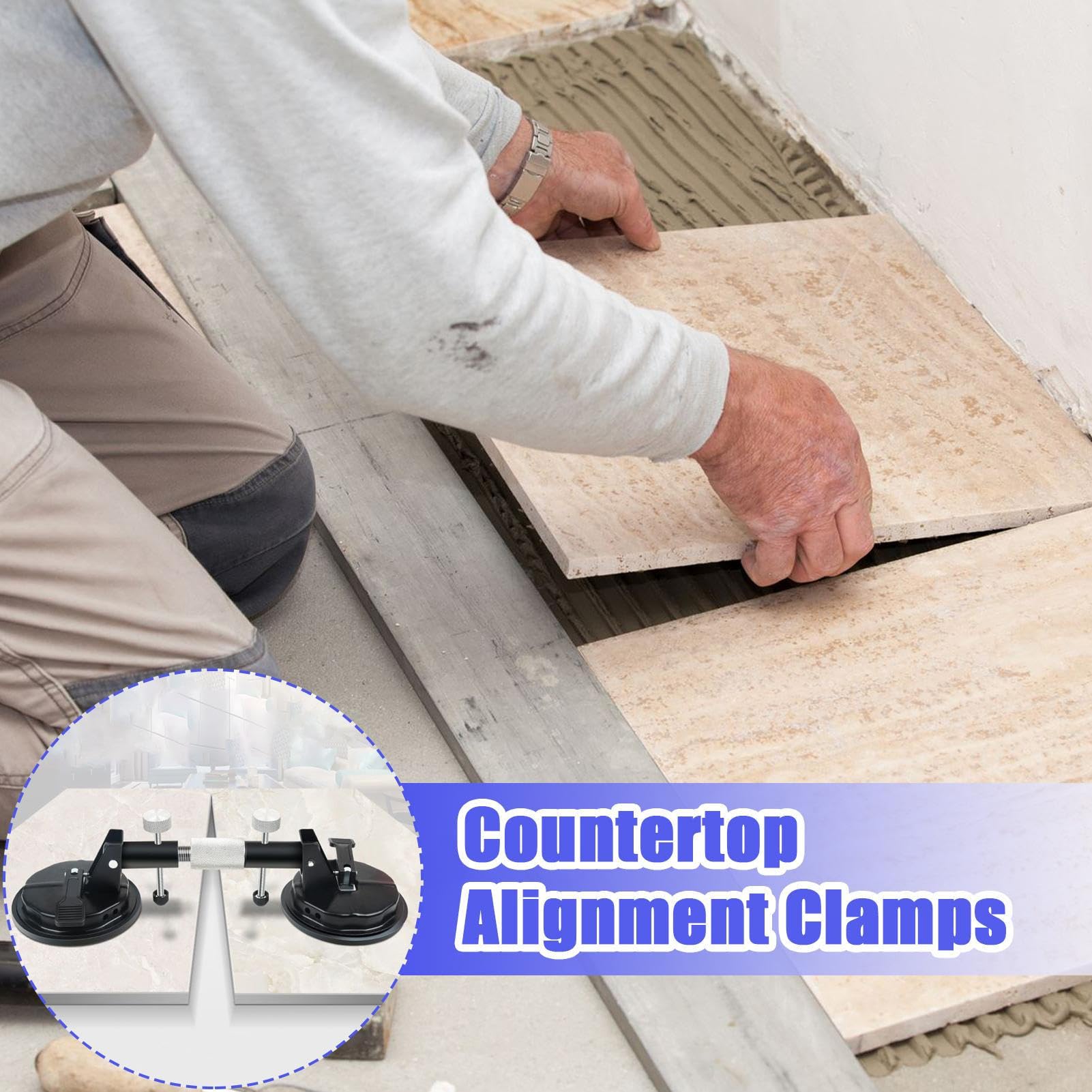 Pince d'alignement pour plan de travail, tendeur d' pour carrelage avec ventouse sous vide - Gobelet pour joint articulé et nivellement - Ventouse de sol - Gobelet - Plan de travail pour