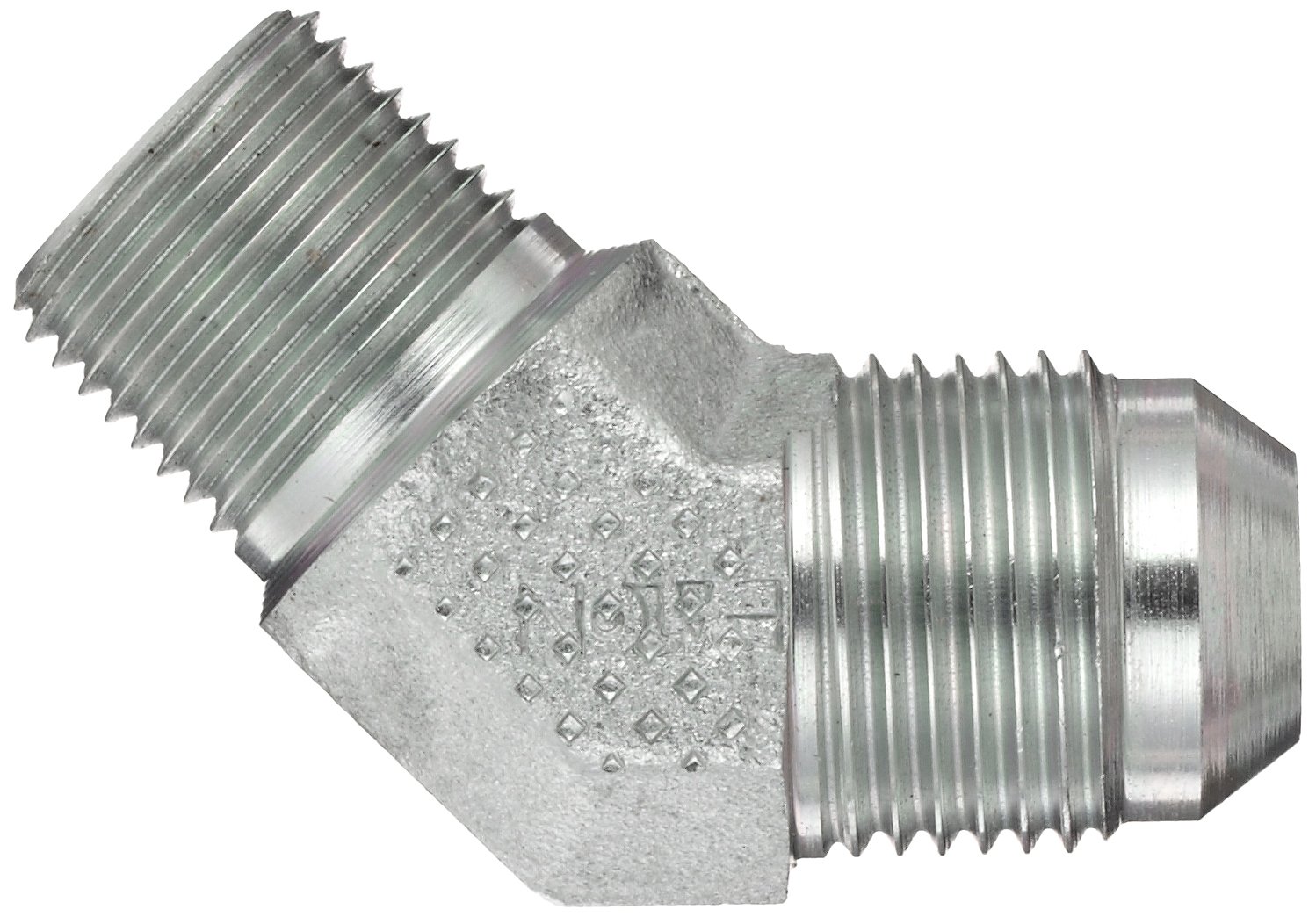 Eaton Aeroquip 2023-6-8S 45 Degree Male Elbow, JIC 37 Degree & NPT End Types, Carbon Steel, 1/2 JIC(m) x 3/8 NPT(m) End Size, 1/2