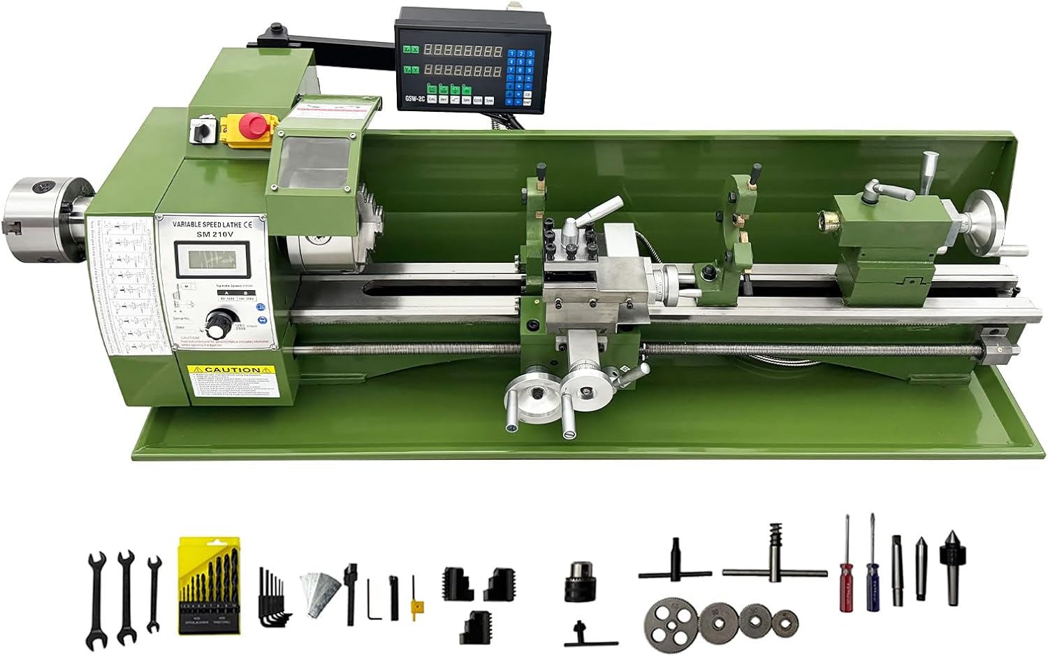 1100W Double Head Double Chuck Precision Metal Bench Lathe 8"×29.5" with Grating Ruler, for Metal Turning 110V