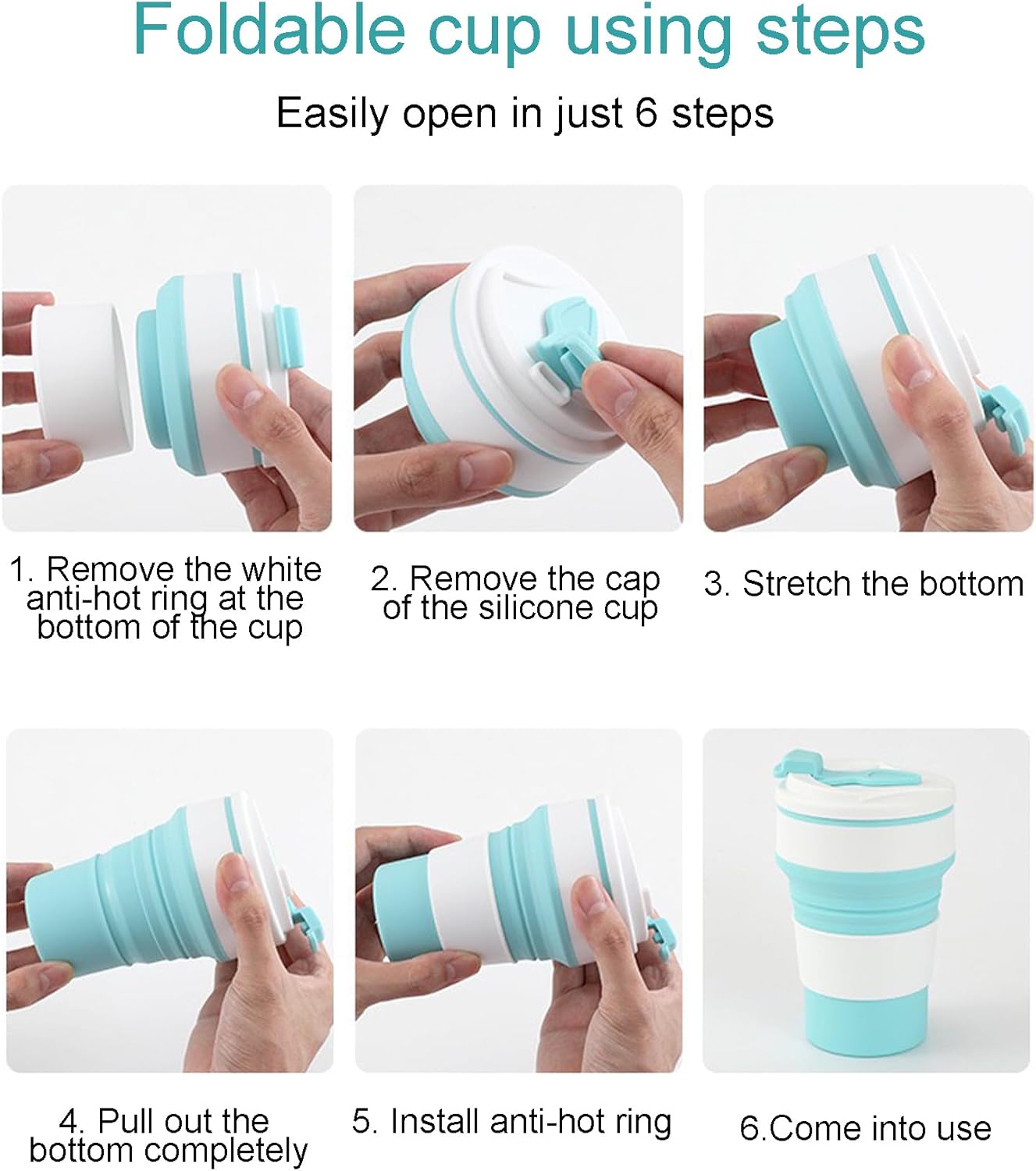 Collapsible Cup for Traveling and Camping with Lid Reusable Portable Coffee Mug Hot and Cold Drinks Leakproof Eco friendly Silicone Lightweight (Large 16oz/500ml, Blue)
