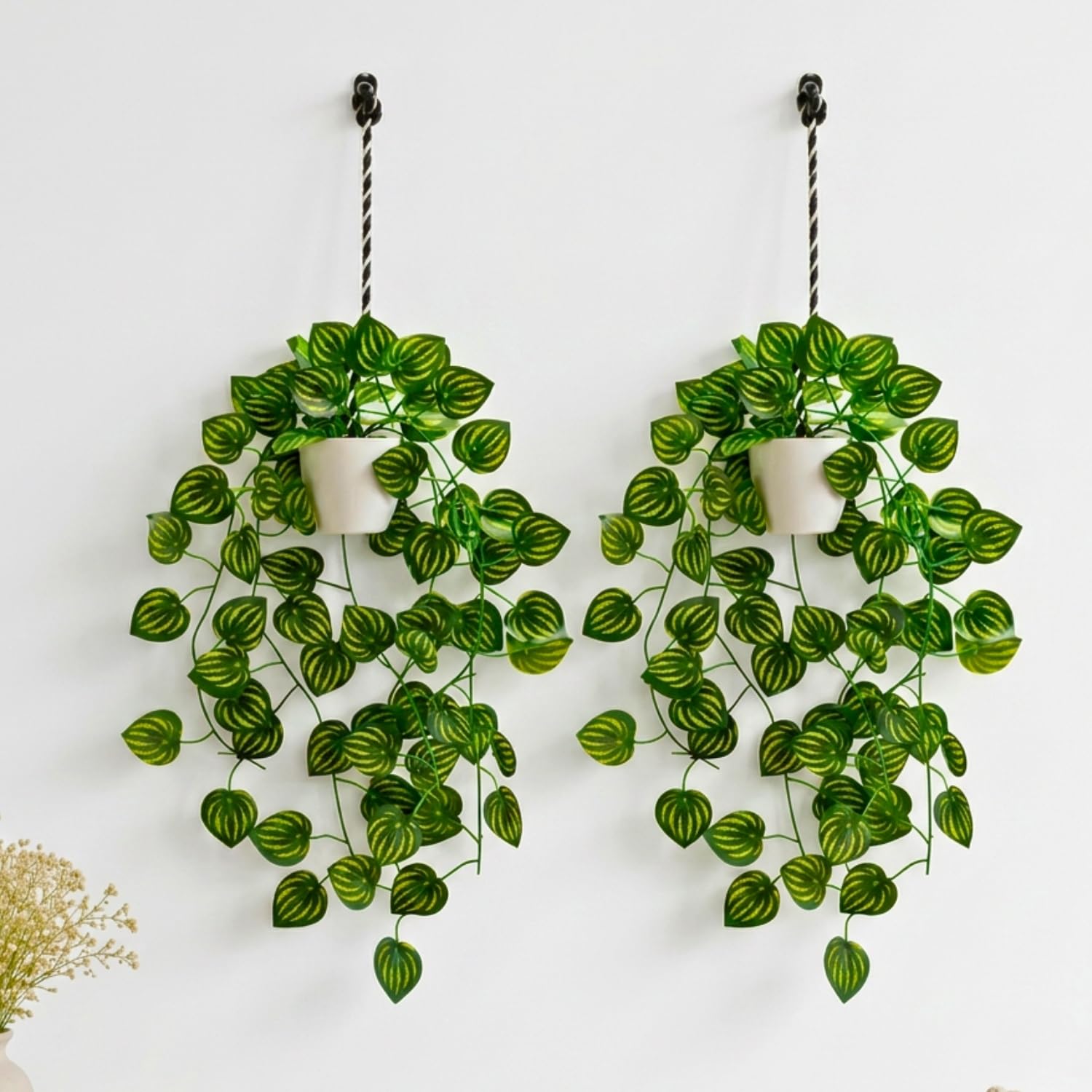 fancymart Artificial Hanging Ivy Plant with White Hanging Pot & Rope, Pack of 2, Realistic Green Leaf Creeper for Home, Office, Living Room & Wall Décor, 60 cm Height