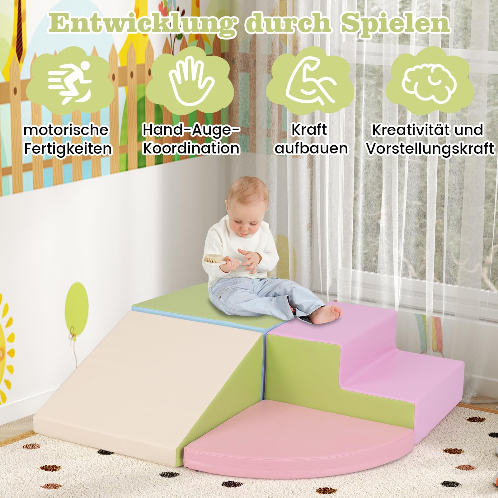 COSTWAY 4 TLG. Schaumstoffbausteine, Riesenbausteine zum Toben und Klettern, Softbausteine aus Schaumstoff, Großbausteine, Bauklötze für Kinder im Vorschulalter, Babys & Schulkinder (Rosa)