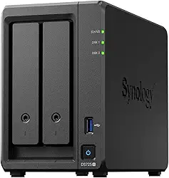 Synology Kit NAS DS725+ de 2 compartimentos, CPU Ryzen, 4 GB de memória, usuários padrão de 2,5 GbE-NIC, revendedor autorizado doméstico, Field Lake, suporte por telefone, DiskStation