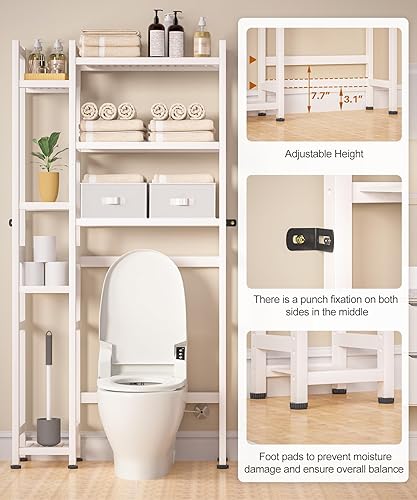 Miniatura 4 de Homde Almacenamiento sobre el inodoro con canasta y cajón, organizador de baño de bambú con estante ajustable y almohadillas impermeables para los