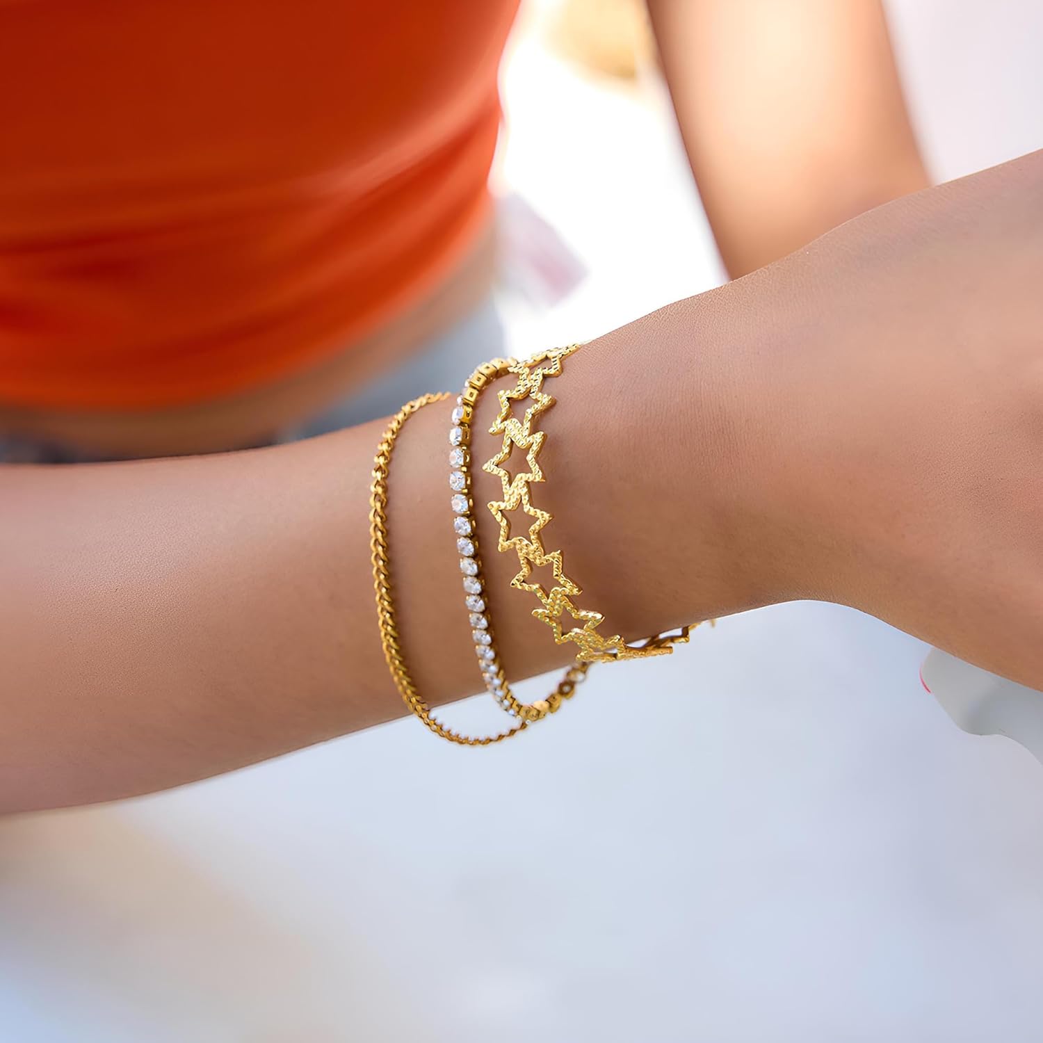 18K Gold Plated Cuff Bangle Bracelets for Women Star Open Cuff Bangle Adjustable Friendship Bracelet Fashion Jewelry - Image 2