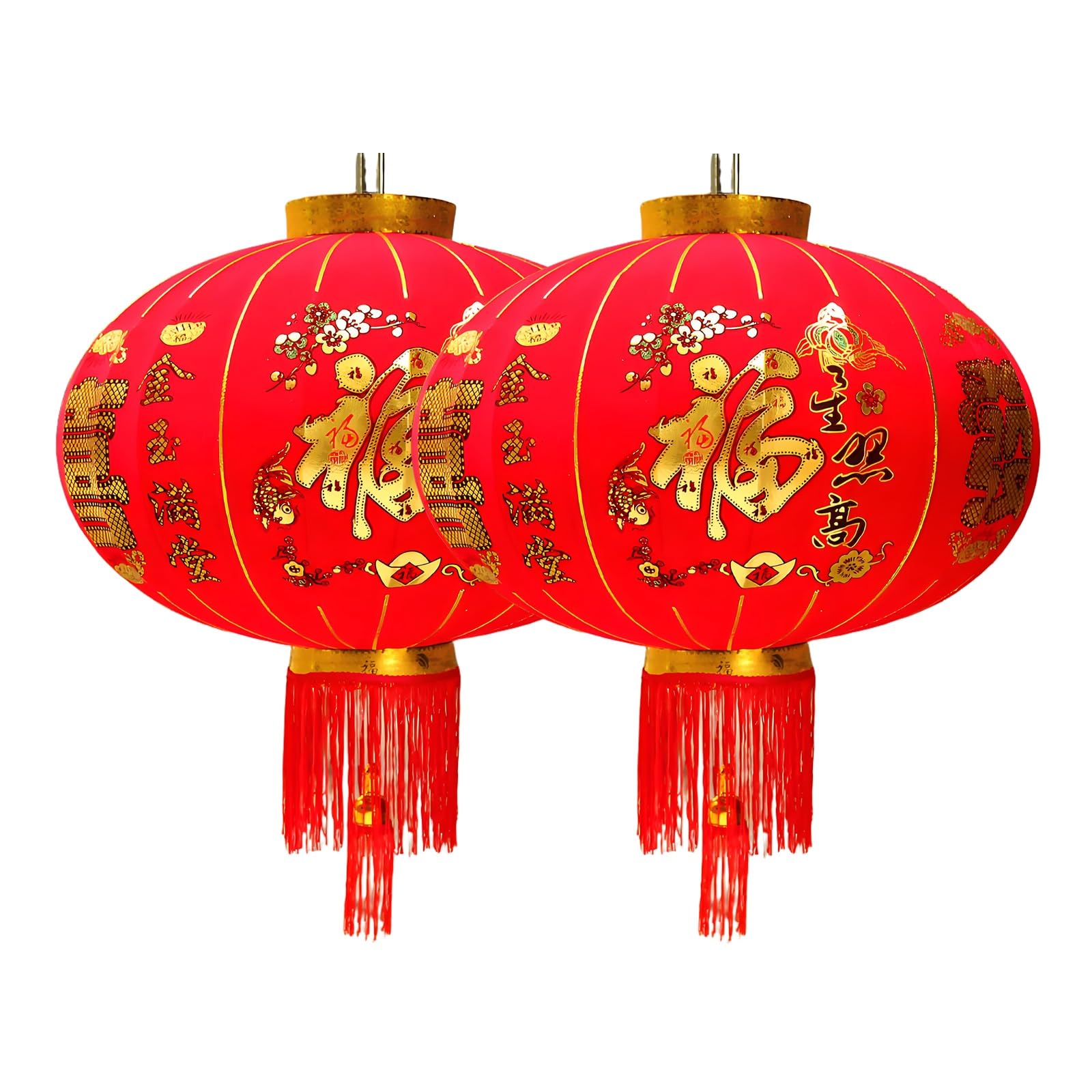 nxjaSDH Red hanging lanterns, Round Red Lanterns, Large Silk Lantern with Golden Fu, Lunar New Year Decorations for Chinese, Spring Festival