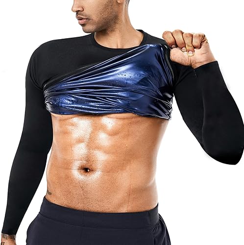 BODYSUNER Sudadera de sauna para hombre, para gimnasio, correr, entrenamiento, ejercicio, moldeador corporal, chaqueta de sauna de manga larga