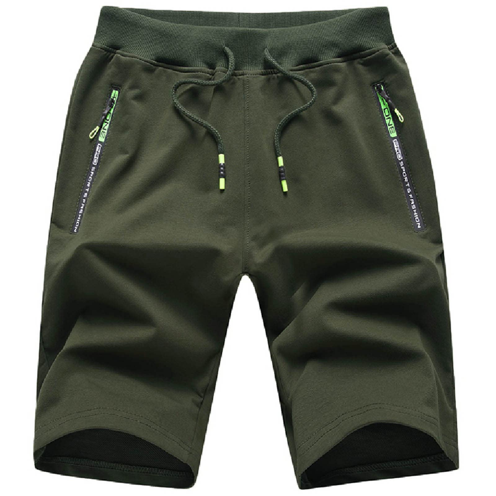 Justsun Men's Green Shorts Summer Casual Joggers Gym Sports Shorts Elasticated Waist With Zip Pockets 2X-Large