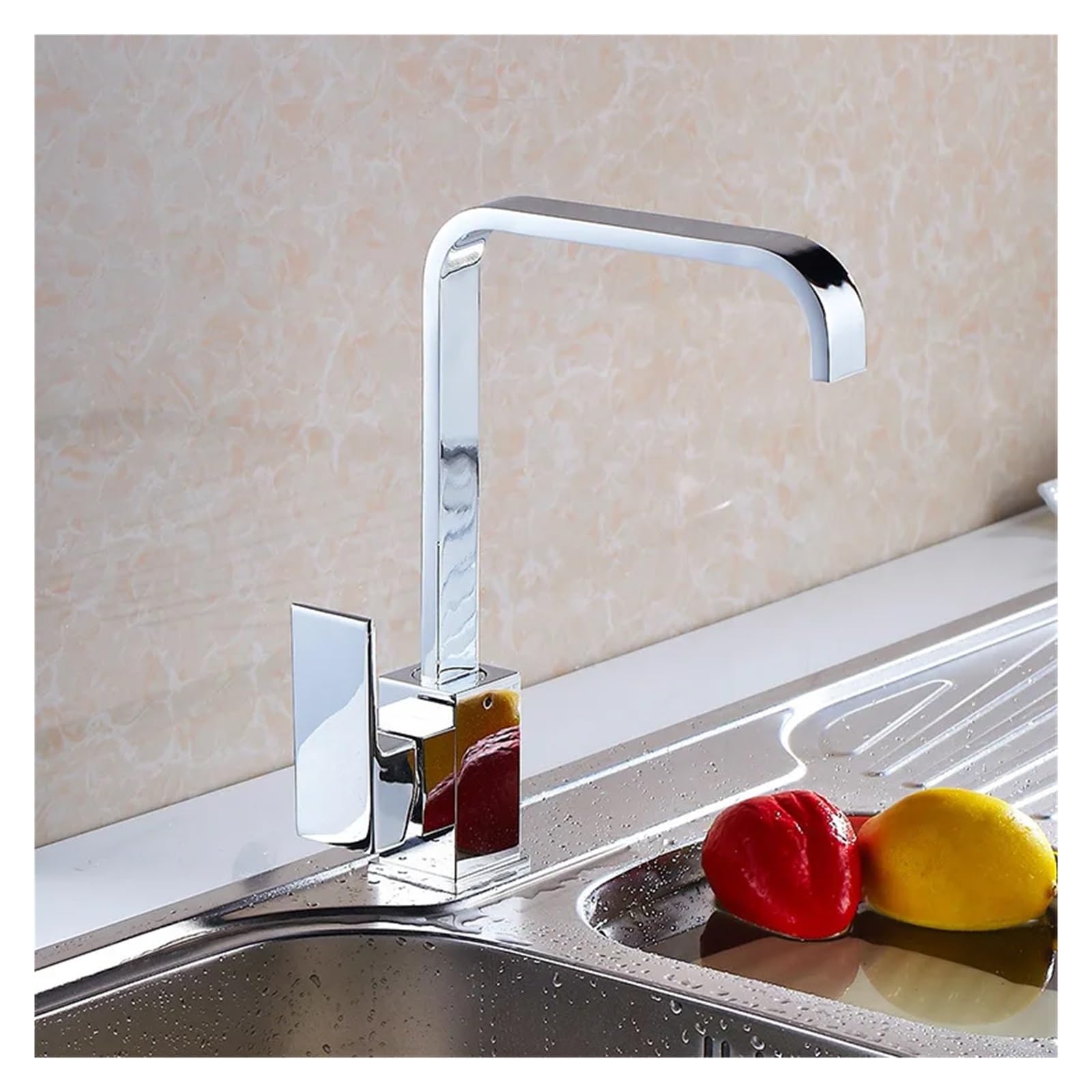Grifo de cocina de latón monomando con caño giratorio de 360 grados para agua fría y caliente