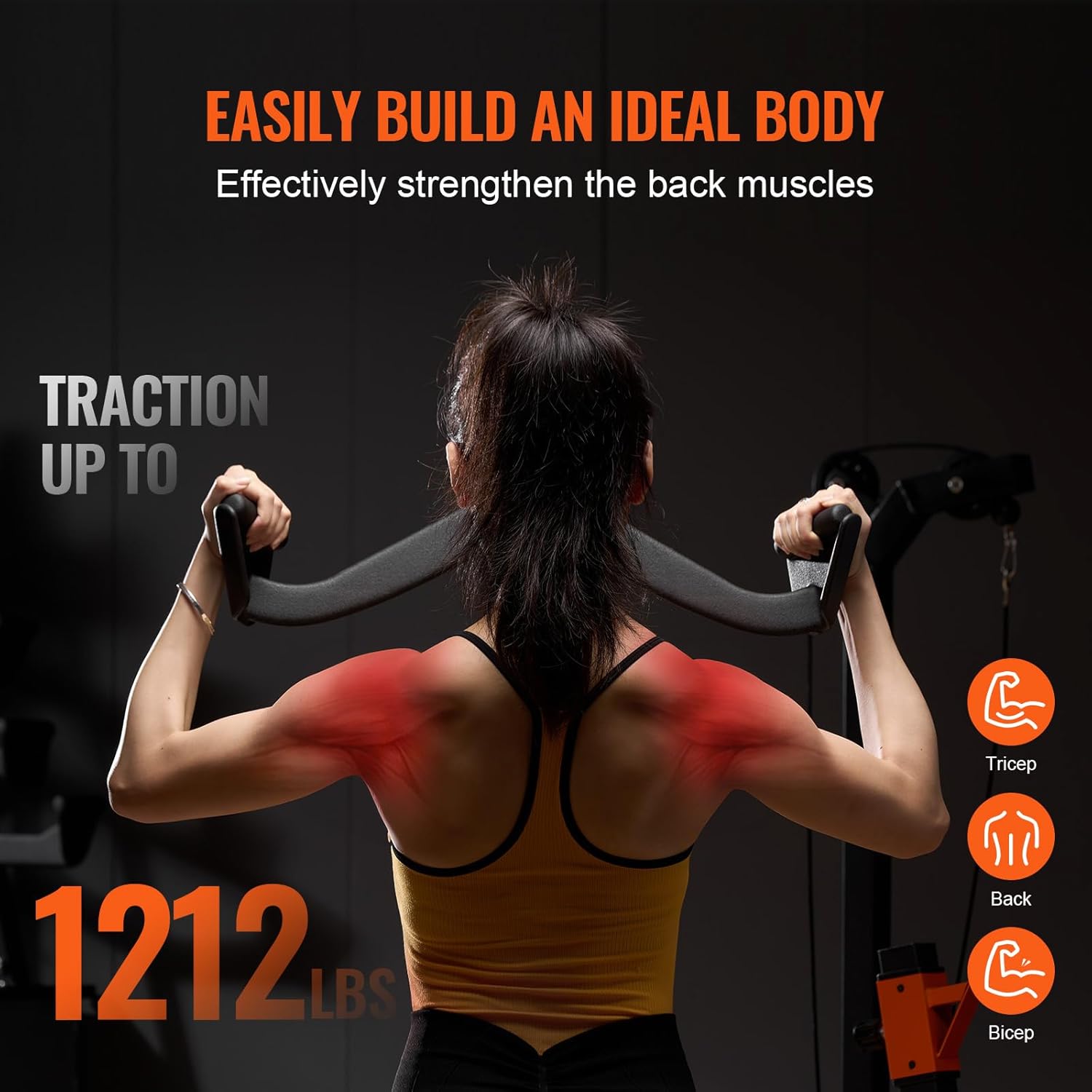 VEVOR LAT Pulldown Attachments, Cable Machine Rowing T-bar V-bar Tricep Pull Down Bar, Back Strength Training Rubber Coated Handle Grip, Bicep Curl Tricep LAT Pulldown Bar for Home Gym Fitness