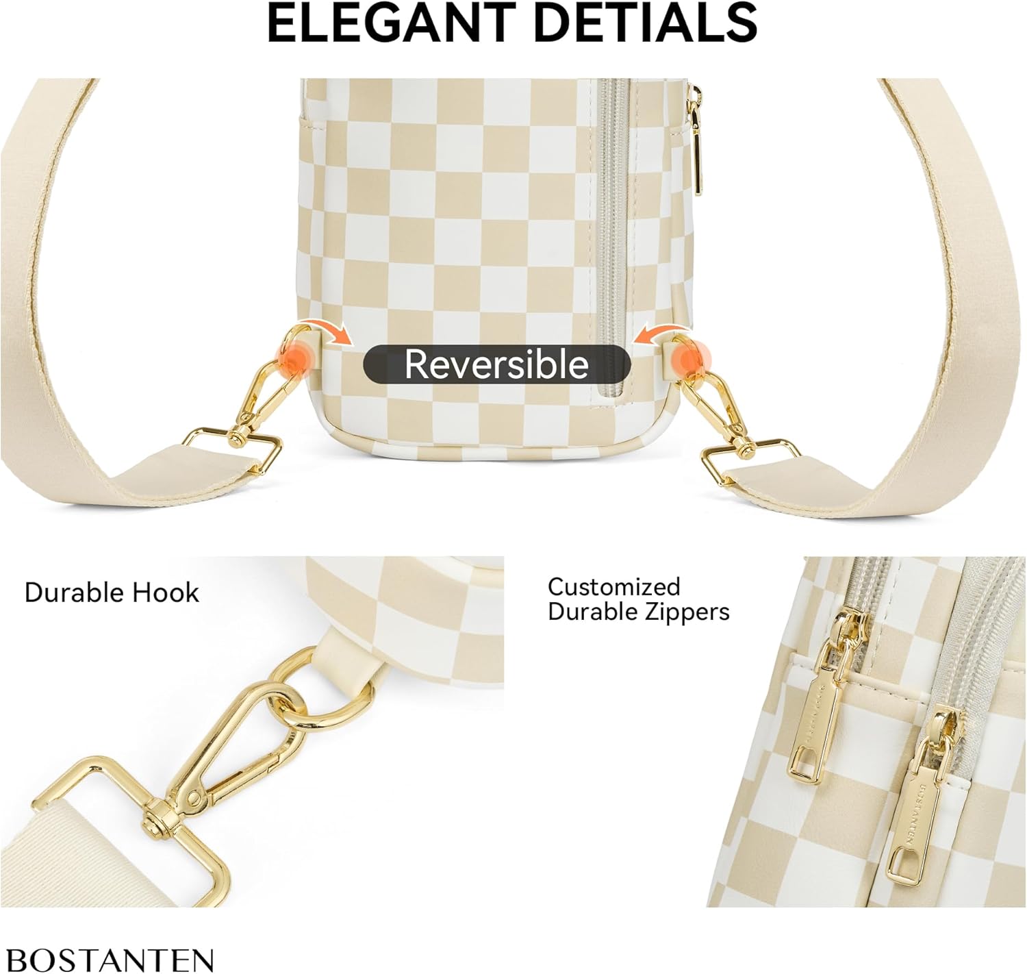 BOSTANTEN Sling Bag Quilted Crossbody Bags for Women Cross Body Purse Leather Fanny Pack with Adjustable Guitar Strap - Image 4