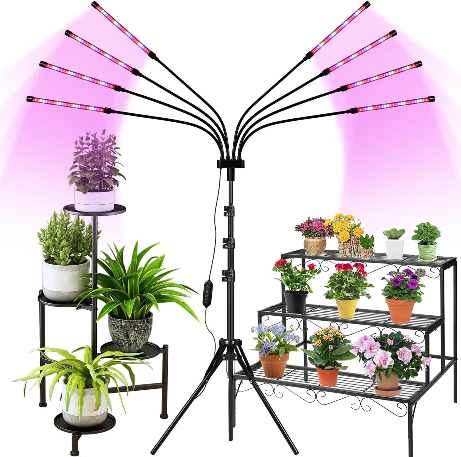 [8 in 1] LED Grow Light for Indoor Plants, Full Spectrum Plant Lights for Indoor Growing with Tripod Stand, Auto On/Off Timing 4/8/12H, Plant Growing Lamps for All Indoor Plants.