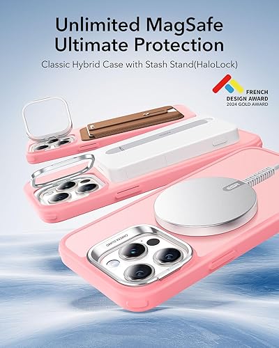 Vista 309 de ESR - Funda para iPhone 15 compatible con MagSafe, funda protectora de grado militar con soporte integrado, cubierta trasera resistente a