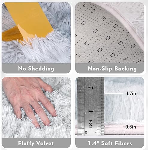 Miniatura 4 de RCZONE Alfombras de área para sala de estar, alfombra supersuave y esponjosa de 4 x 6 pies para dormitorio, teñido anudado gris claro,