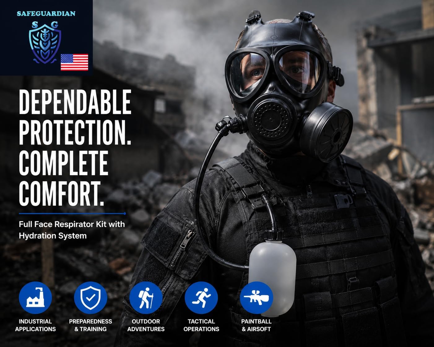 Full Face Respirator Mask with 40mm Filter & Hydration Kit | Mask 40mm Filter Hydration Bottle with Hose