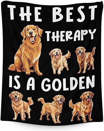 Golden Retriever Blanket - 50x60 Inches Size for Teen - Soft Fluffy Throw for Living Room Decorative - Black Funny Fuzzy Gifts