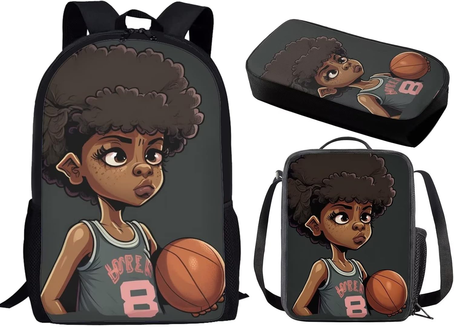 African Boys Backpack for Kids School Bag Large Bookbag Elementary School Backpack with Lunch Bag Camping Travel Back Pack Bookbags Pencil Case