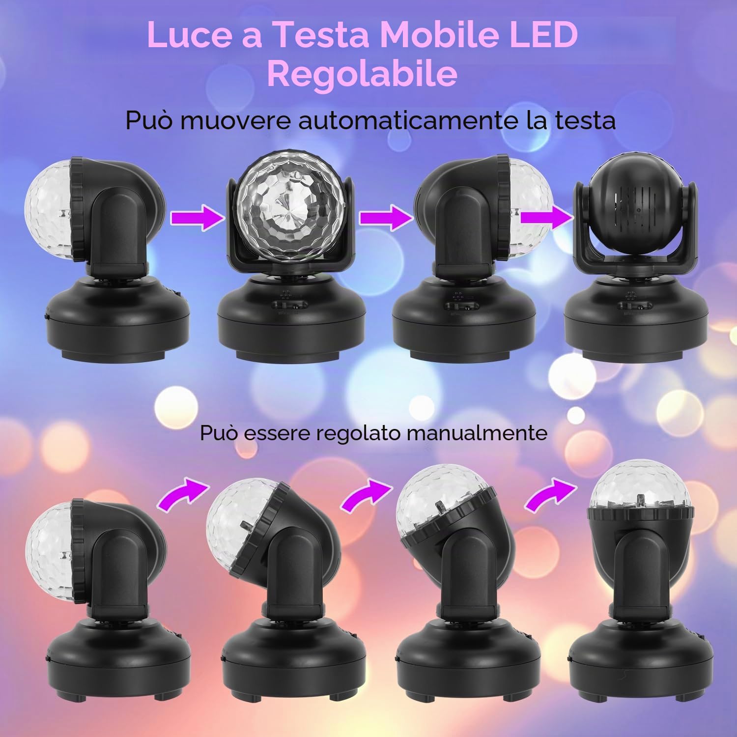 Luce Discoteca, Gomifie Luci Discoteca a Ritmo di Musica Rotazione Automatica e Regolabile Manuale, 12 Colori RGBW Palla da Discoteca con 12 Modalità di Illuminazione per DJ, Natale, Bar e Festa