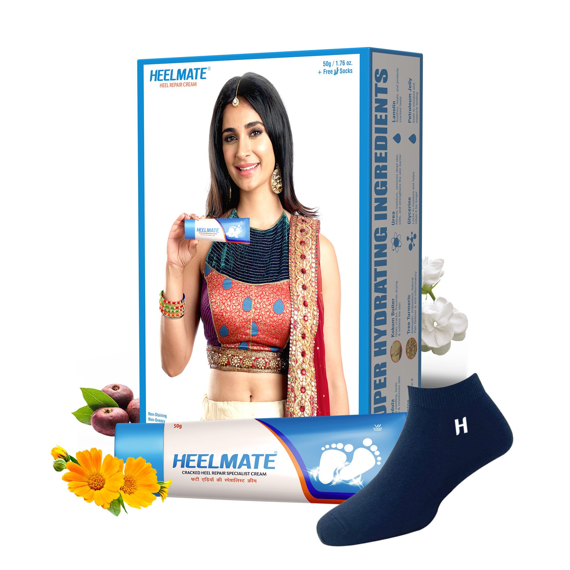 Cracked Heel Repair Cream Super Saver Pack with 1 Pair Socks | Power of Aqua Magnet Technology | For Dry, Cracked Feet, Diabetic Foot Care, & Corns | Non-Greasy & Dermatologist Tested – 50g-image-26