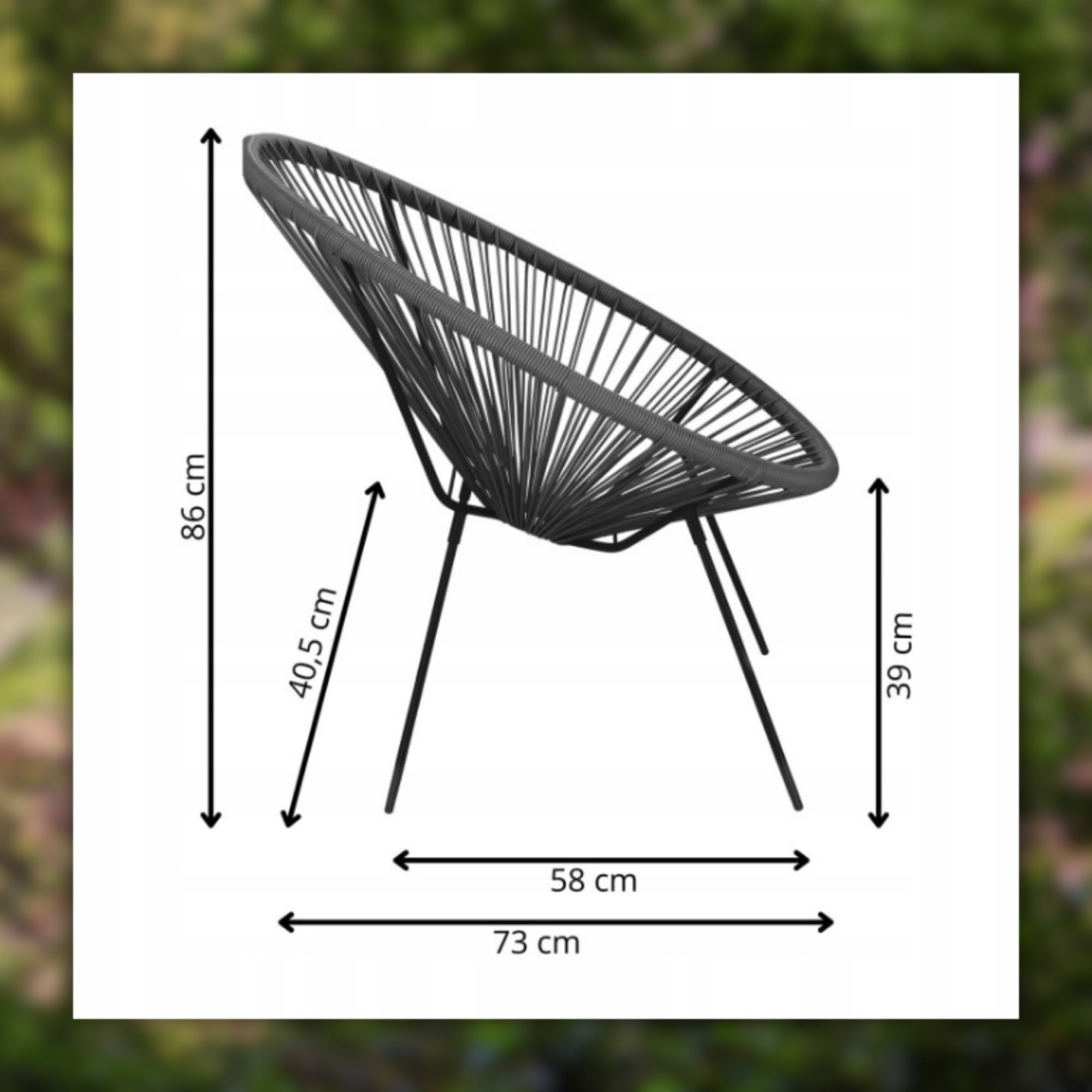 SPRINGOS Chaise de Jardin Acapulco Gris 73x40,5x87 cm – Fauteuil en Rotin PE avec Pieds Métalliques, Siège Confortable pour Salon, Balcon ou Terrasse
