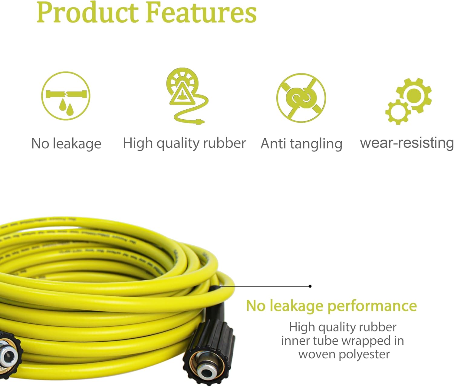 RY31HPH01 High Pressure Washer Hose - 3300PSI, 1/4" x 50FT Flexible Kink Resistant Power Washer Hose for RY14122 & RY141900 - Power Washer Hose, Pressure Washer Hose for Ryobi Replacement