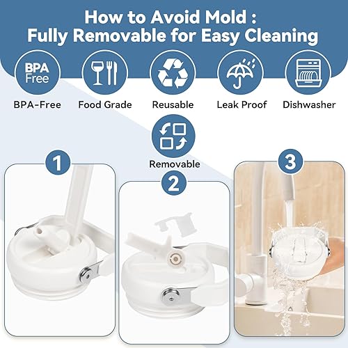 Miniatura 28 de Tapa abatible con popote para Stanley de 30 y 20 onzas, repuesto superior a prueba de fugas con asa para Stanley Quencher y ProTour de 30 y 20