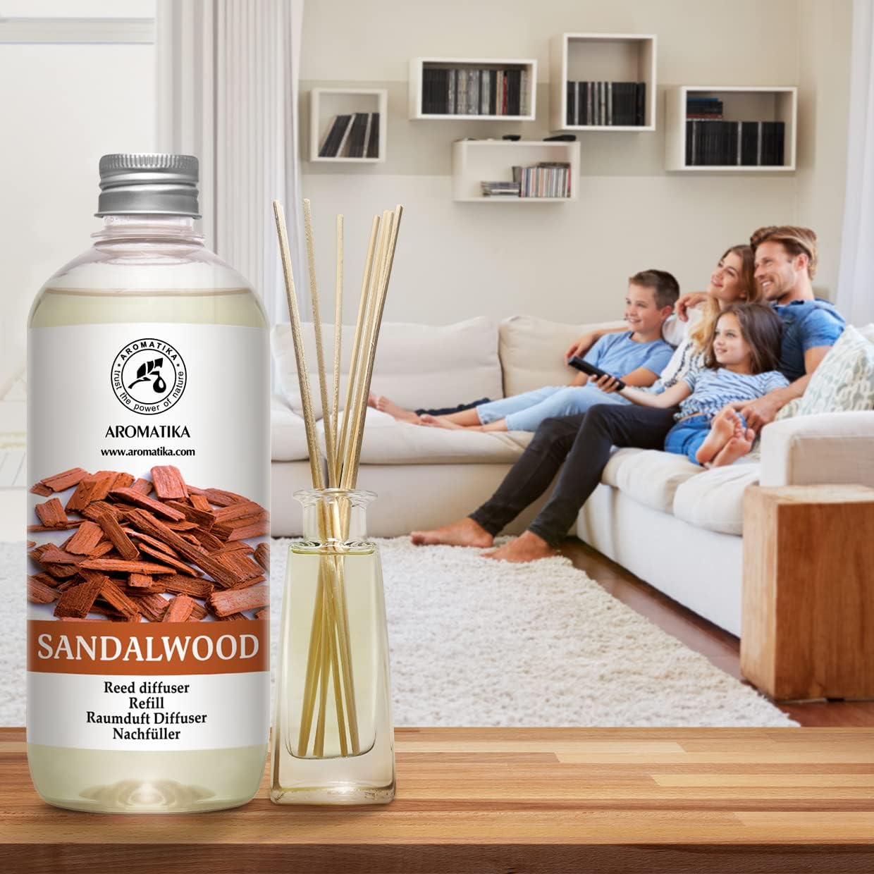 Reed Diffuser Refill Sandalwood 17 Fl Oz (500ml) - Room Diffuser - Home Fragrance - Scented Diffusers for Aromatherapy - Air freshener - Fresh/Intensive Fragrance - Image 4