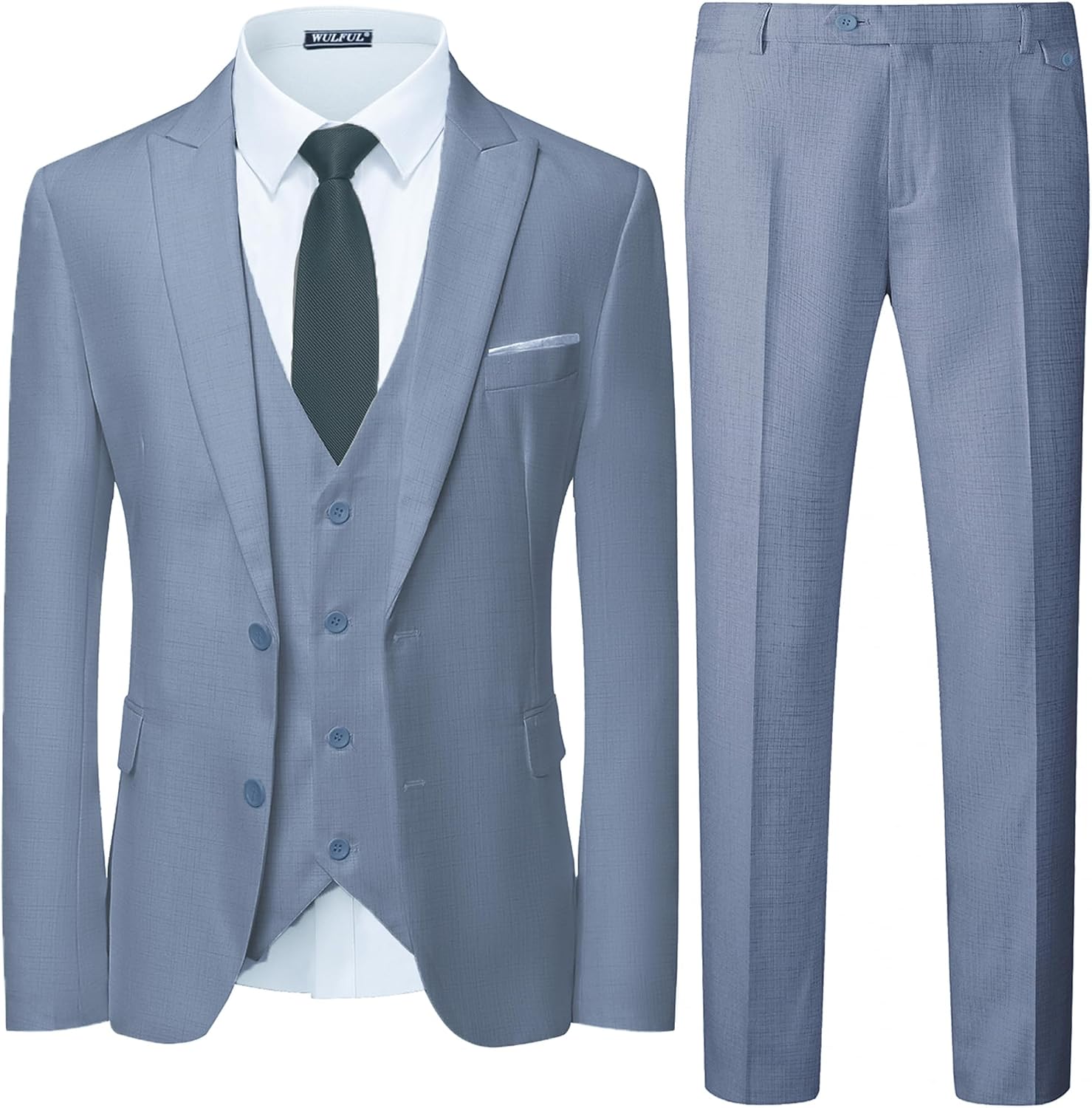 WULFUL Men's 3 Piece Slim Fit Suit Set Two Button Blazer Jacket Vest Pants Tuxedo Set for Party, Wedding and Business