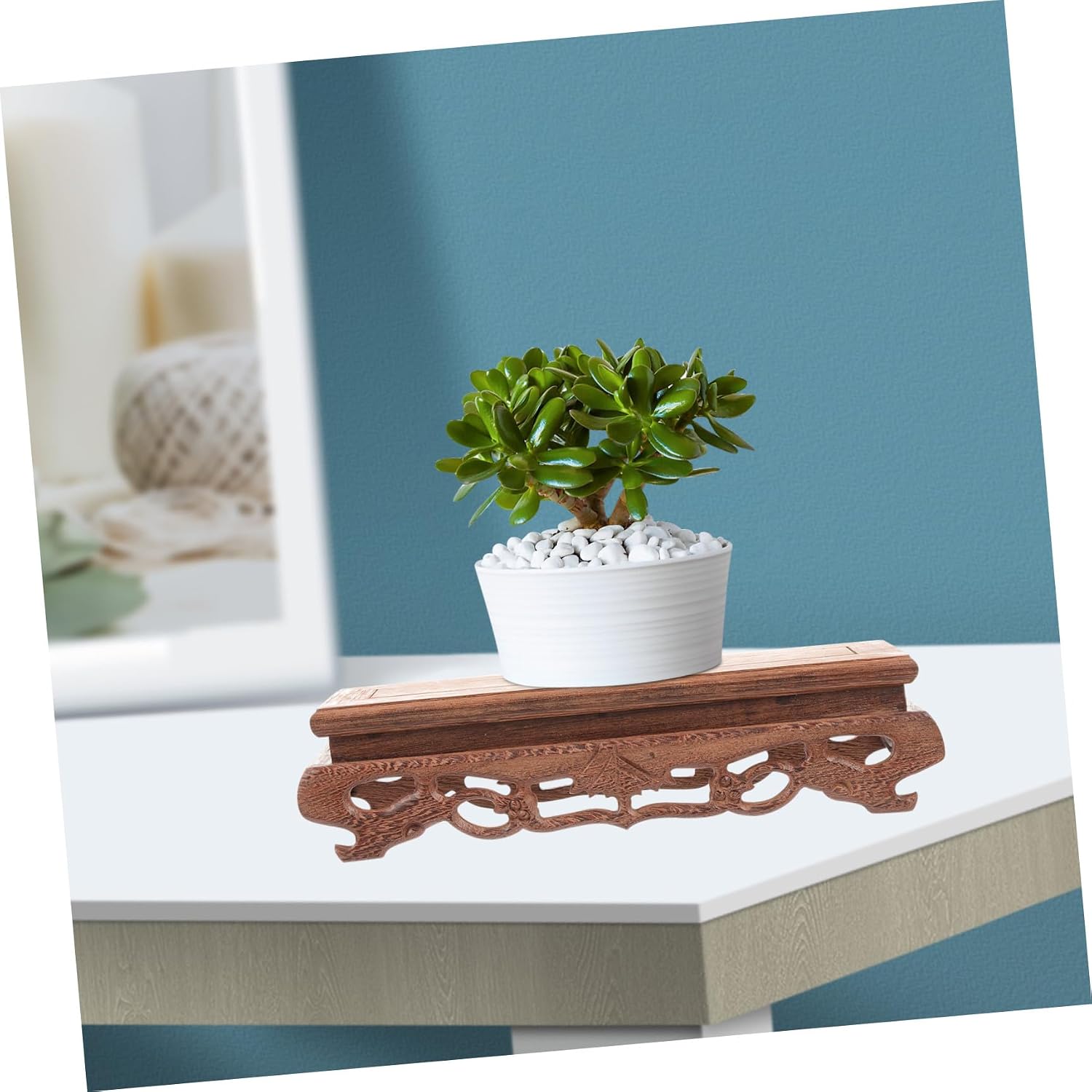 Zerodeko Wooden Vase Stand Plant Riser Craft Holder Bonsai Holder Rectangle Oriental Plant Stand