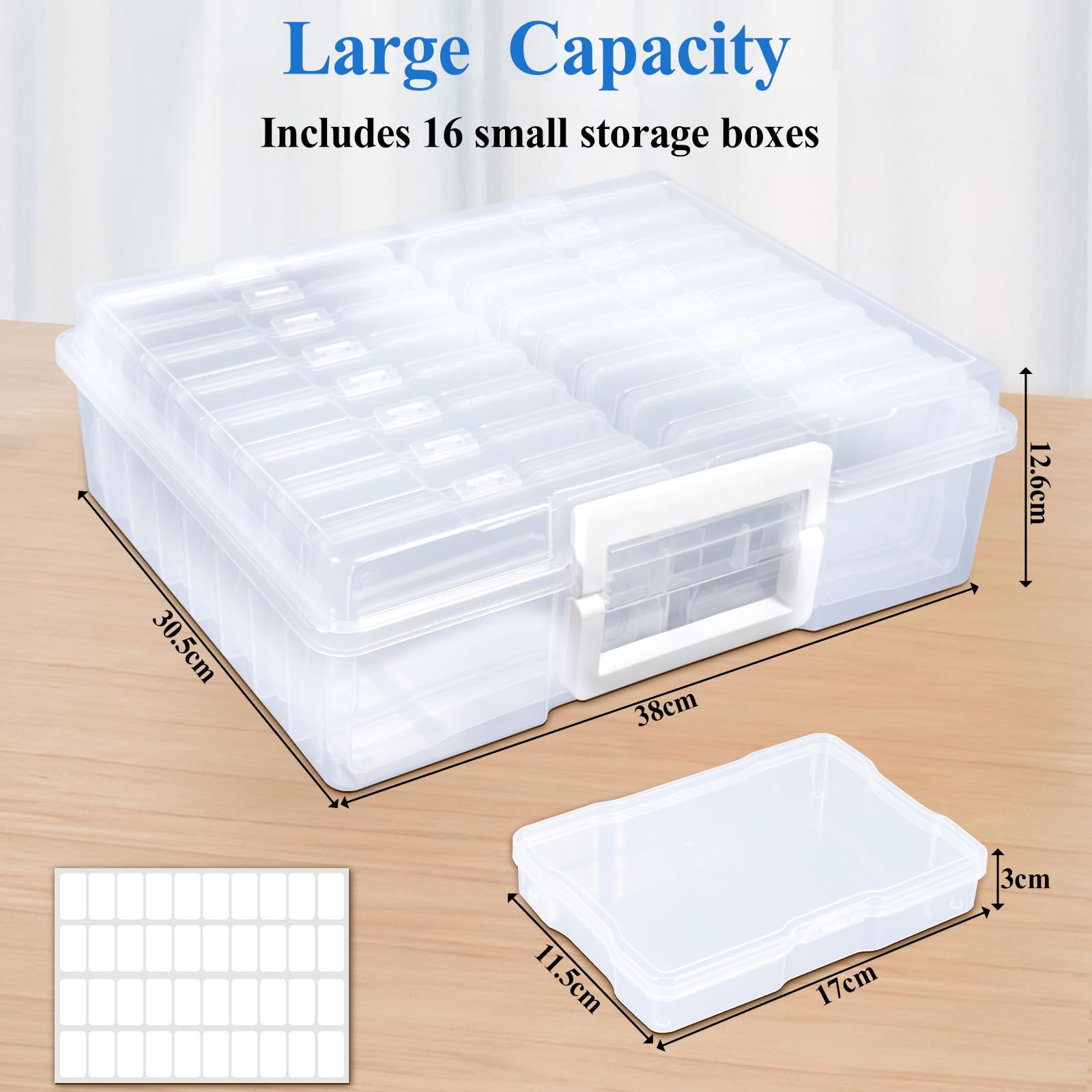 Boîtes de Rangement Photos,16 Compartiments Intérieurs pour Photos Transparentes,Mallette de rangement Portable avec D'étiquettes Autocollantes,pour Photos,Graines,Fournitures de Bureau