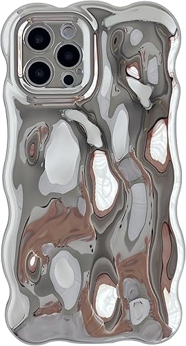 Caseative Funda para iPhone 12 Pro, patrón de burbujas de meteorito de ondas onduladas de agua, chapado en cromo, galvanizado, color caramelo,