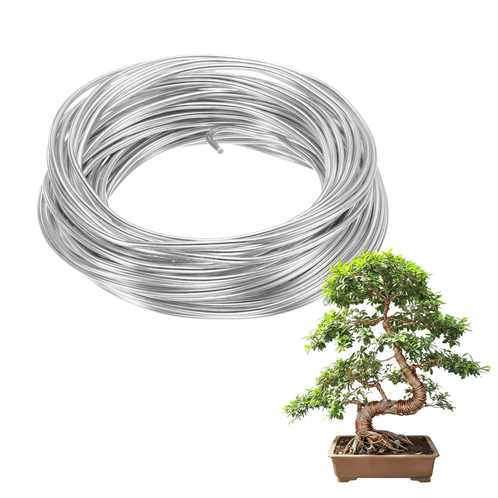 M METERXITY 1-Pack Bonsai Training Wire, 3mm x 49ft/15m Anodized Aluminum Bonsai Tree Wire for Fine Trunk/Gardening Branch/DIY Crafting [Silver Tone]