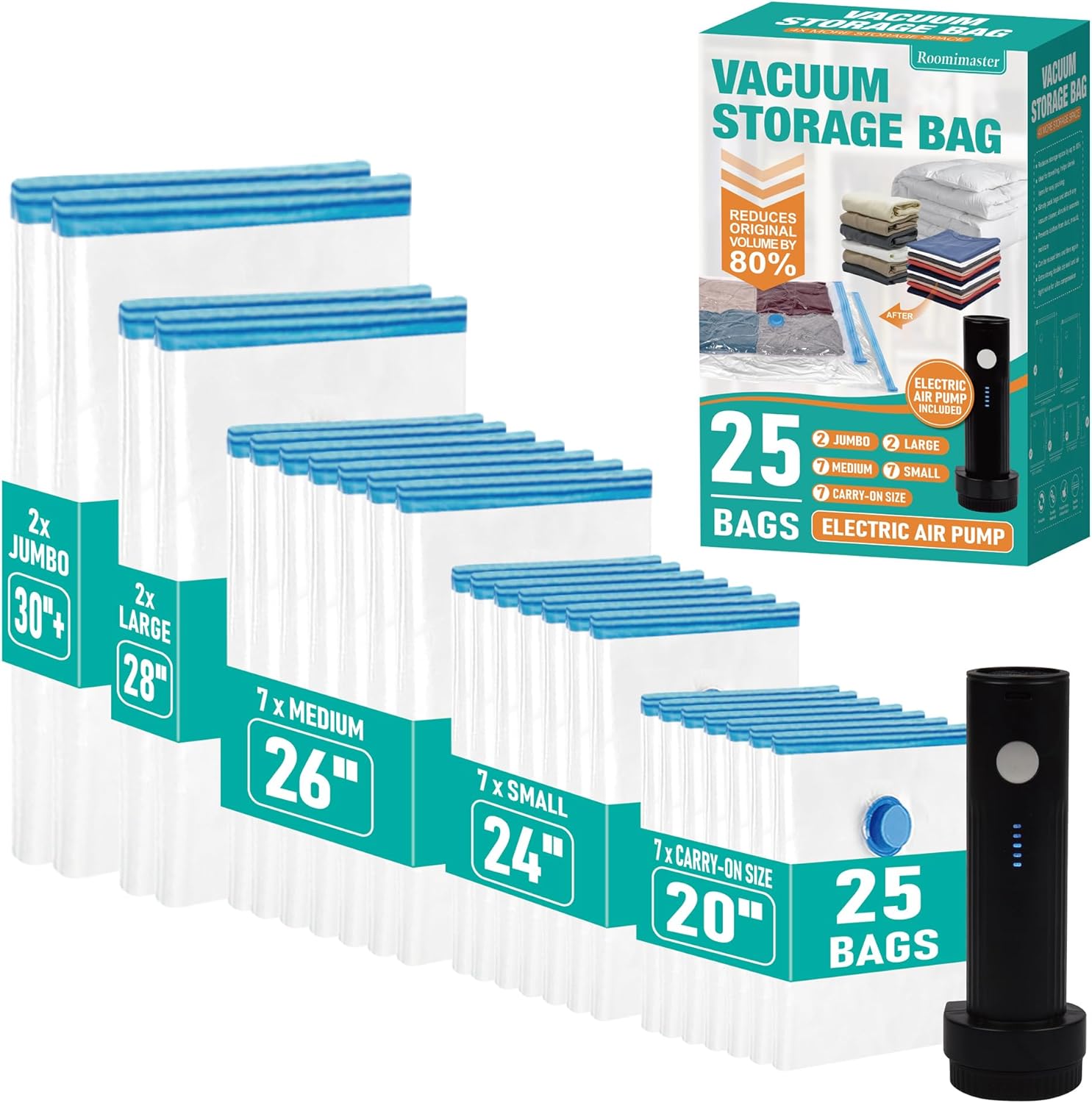 Travel Vacuum Storage Bags with Rechargeable USB Air Pump, Space Saver Vacuum Seal Bags for Luggage, Sealer Compression for Clothes, Comforters, Blankets, Bedding, 12 Combo