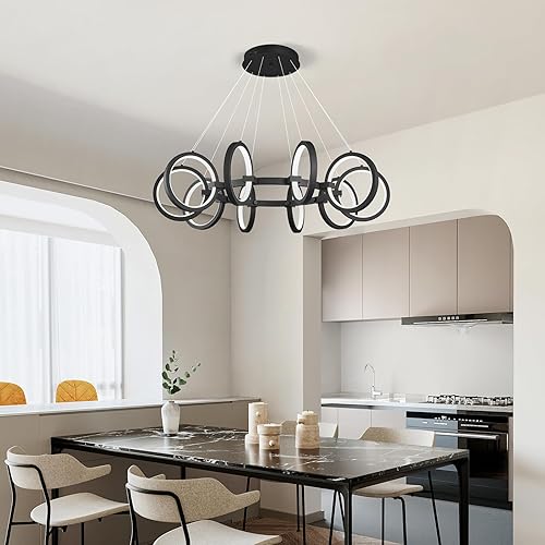 Miniatura 10 de FDPBY Moderno candelabro LED regulable redondo, lámparas colgantes de 8 anillos, lámparas colgantes ajustables para cocina, isla, sala de estar,