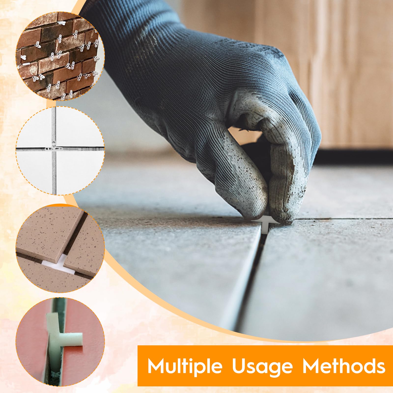 Distanziatori per piastrelle da 5 mm, 8 mm, 10 mm, distanziatori a forma di T, struttura cava per pavimenti, pareti, piastrelle, pavimenti e mattoni, 300 pezzi