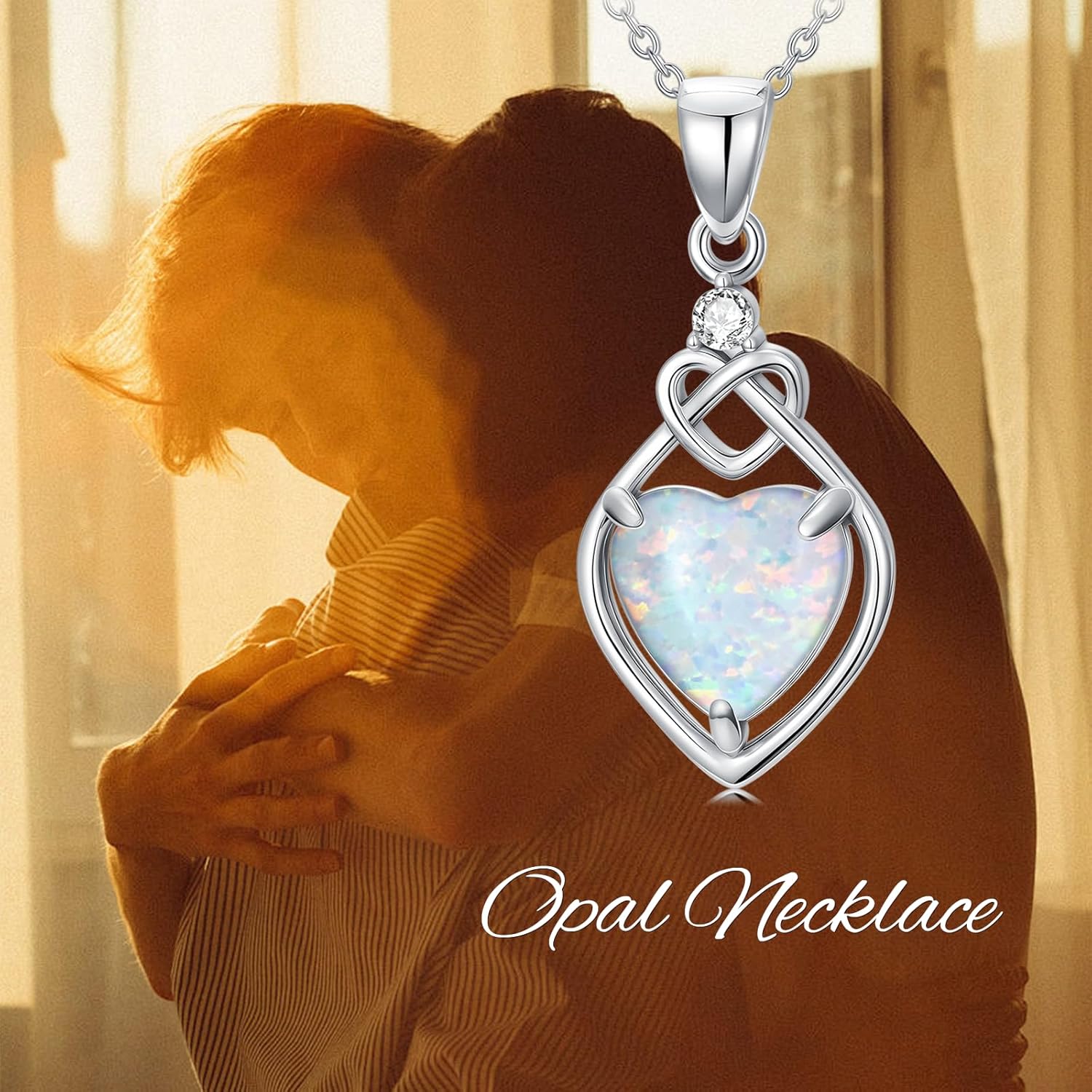 White Opal Necklace for Women Heart Shaped Opal Pendant Necklace with Genuine Diamond for Mother Wife - Image 6
