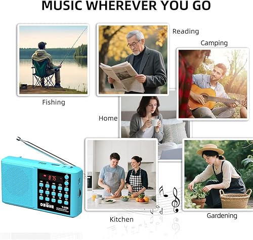 Miniatura 6 de Radio AM FM portátil con altavoz Bluetooth, reproducción USBTF reproductor de MP3 con carga rápida USB-C, ahorro de escaneo automático, batería