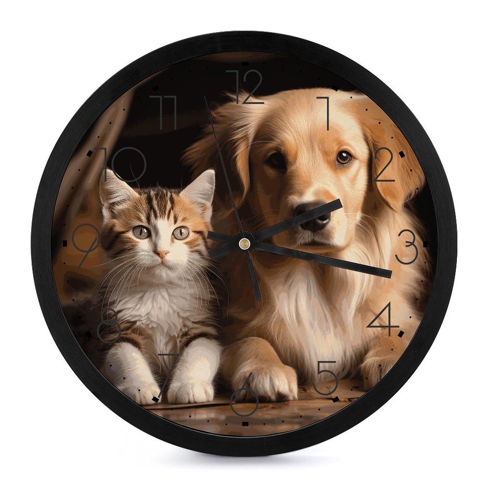 Horloge murale chien et chat de 25,4 cm ronde et silencieuse pour salon