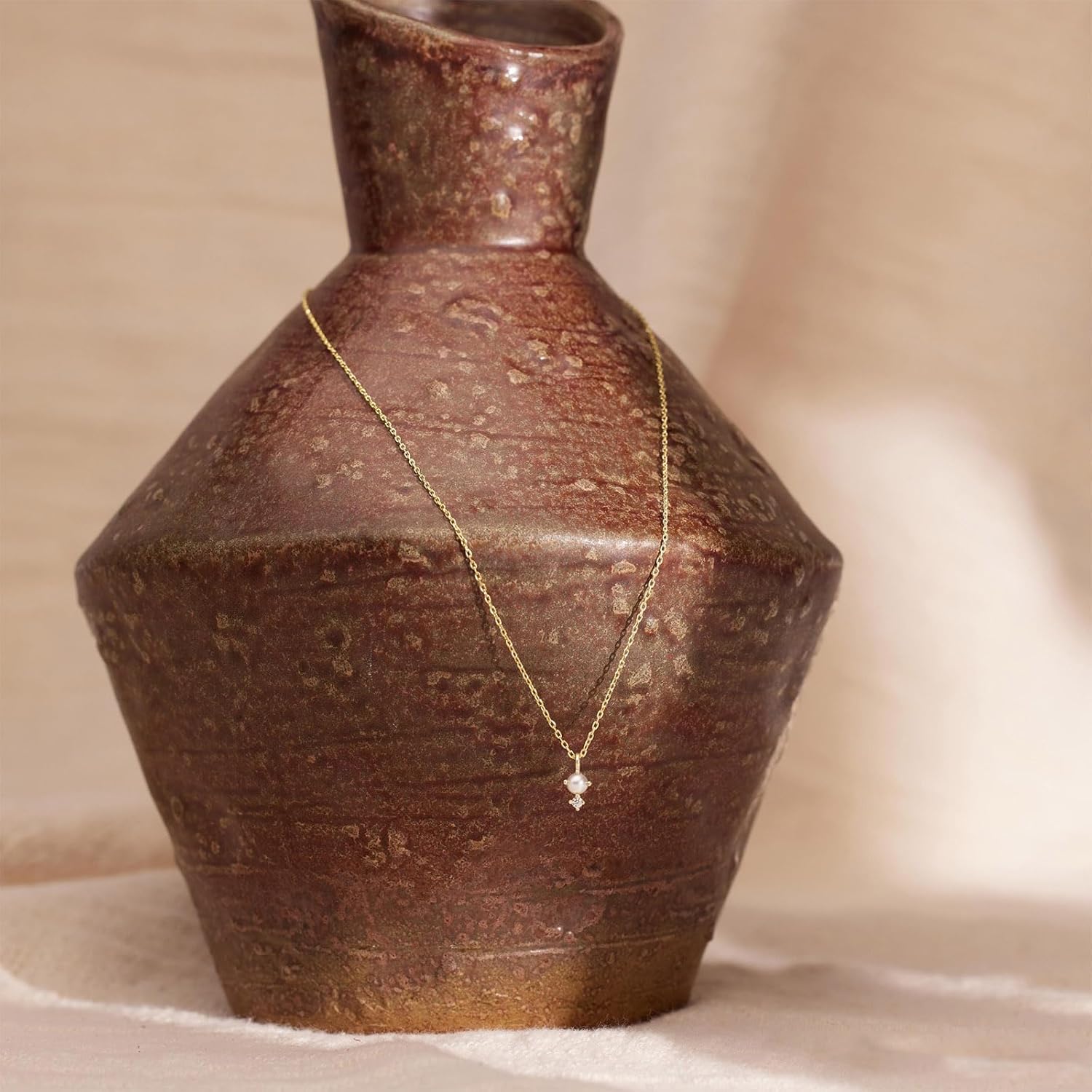 Gold Necklace for Women, Dainty 14K Gold Plated Pendant Necklaces for Women Trendy Simple Choker Chain Cubic Zirconia Circle/Interlocking/Sun/Pearl Necklace Fashion Jewelry Charm Gifts for Her - Image 7