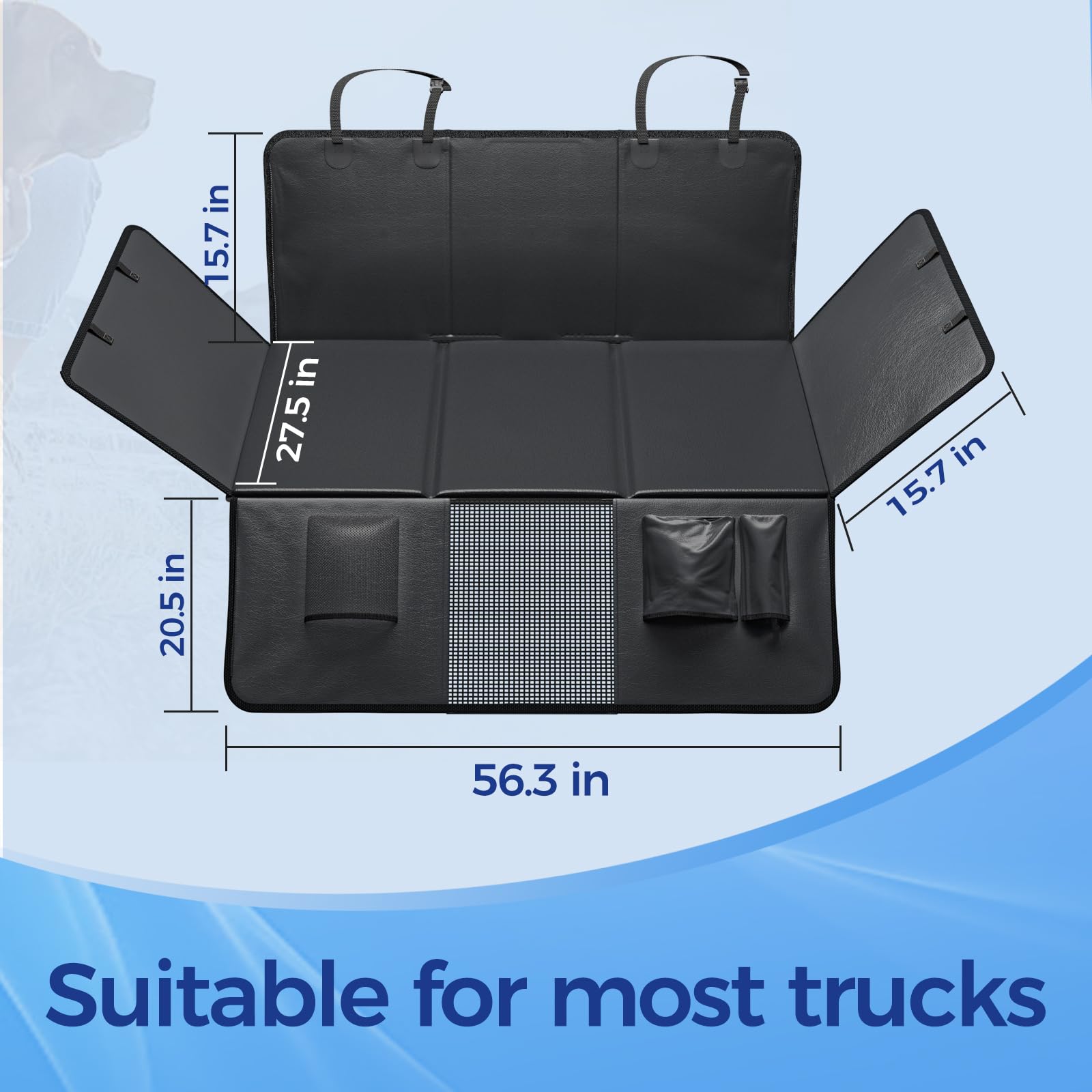 Back Seat Extender for Dogs, Hard Bottom Dog Car Seat Cover for Truck Back Seat, Upgraded PU Leather Dog Hammock for Car, Waterproof, Anti Scratch, Larger Space, Holds 400lbs - image 7